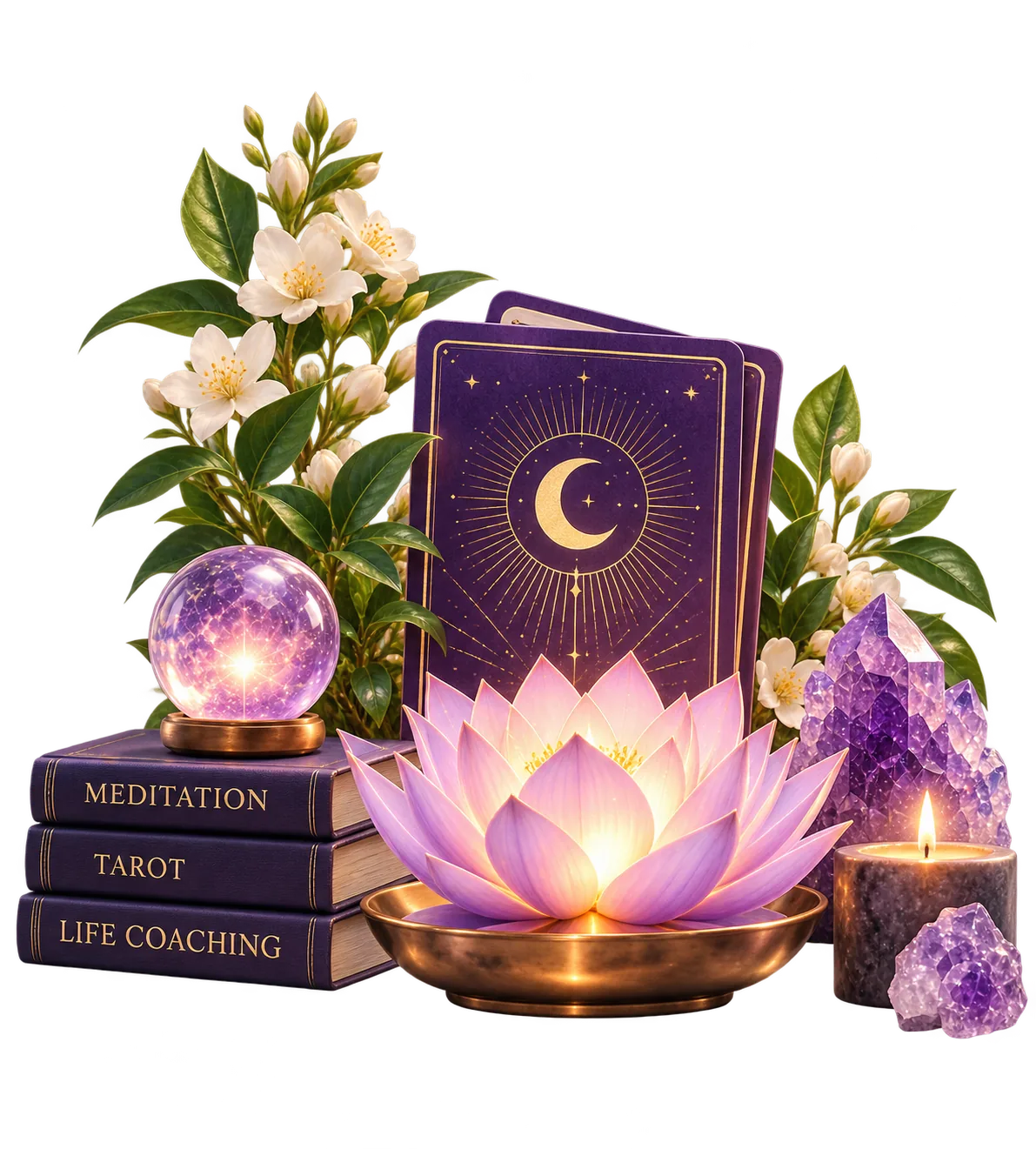 Meditation, tarot and life coaching still life